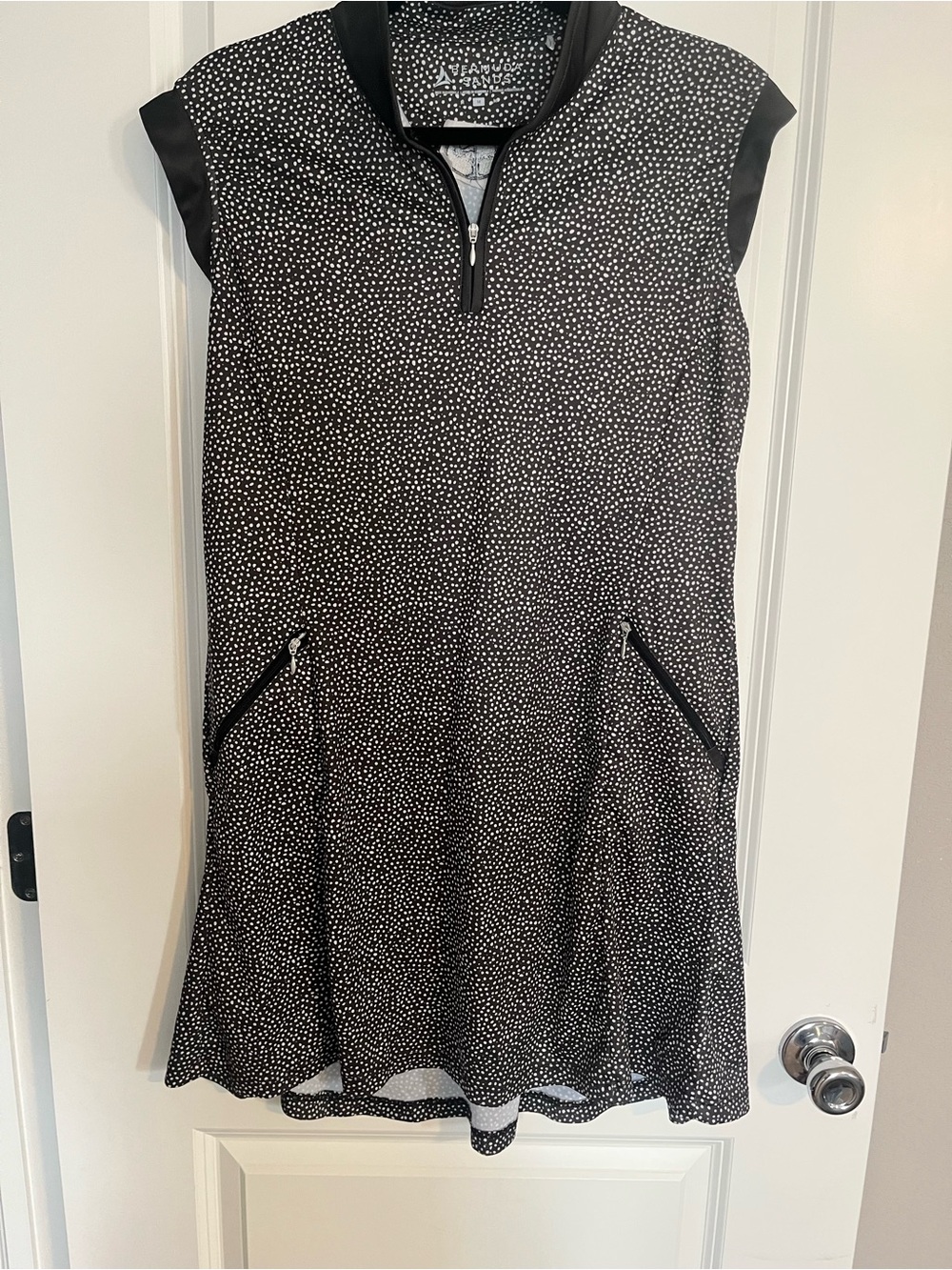 Bermuda Sands Polka Dot Zip-Front Sleeveless Golf Dress — Black & White
